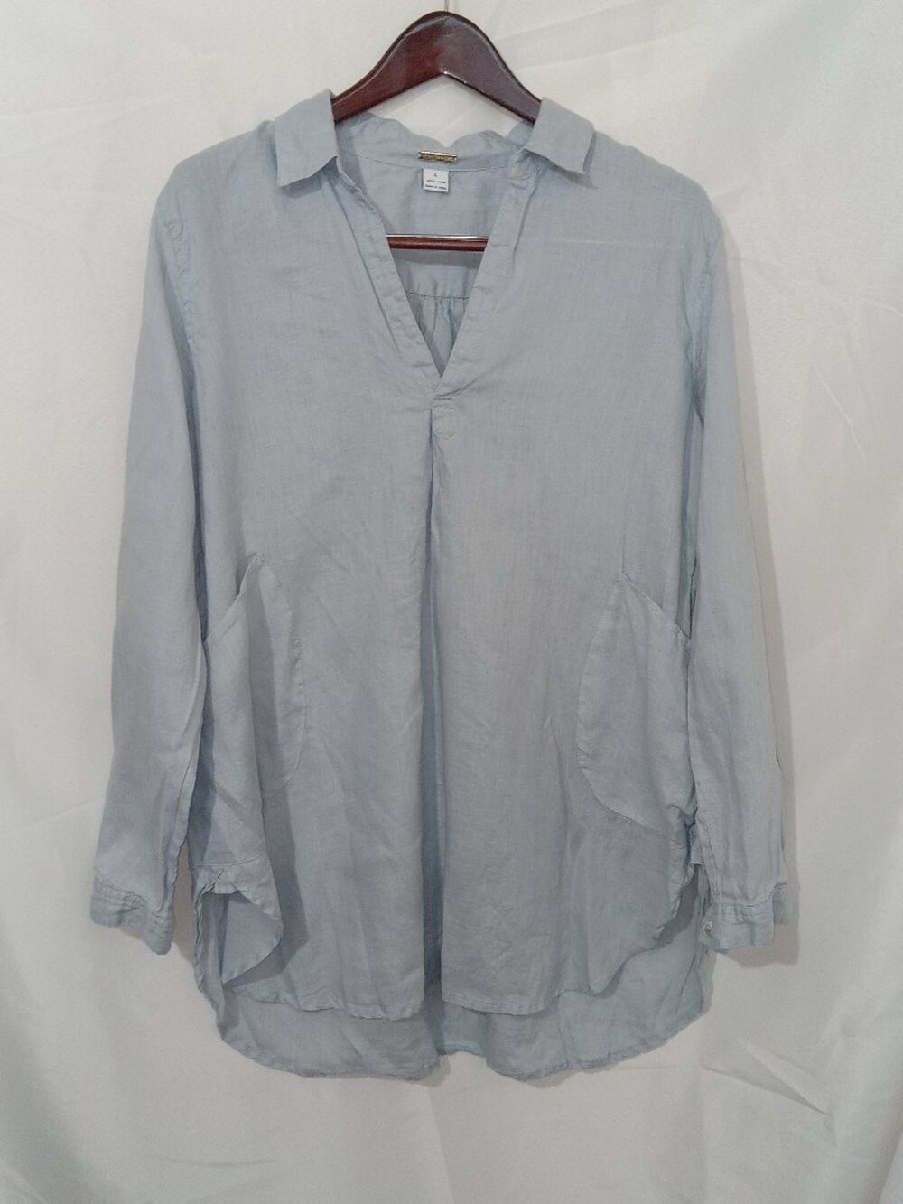 Magaschoni Linen Lagenlook Top Blue Oversized Tunic Womens L